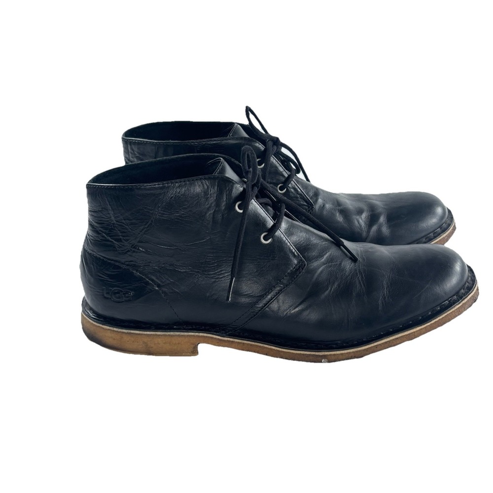 UGG Chukka Boots Black Leather Mens‎ Sz 14 Ankle Lace-Up Grunge Streetwear Boho